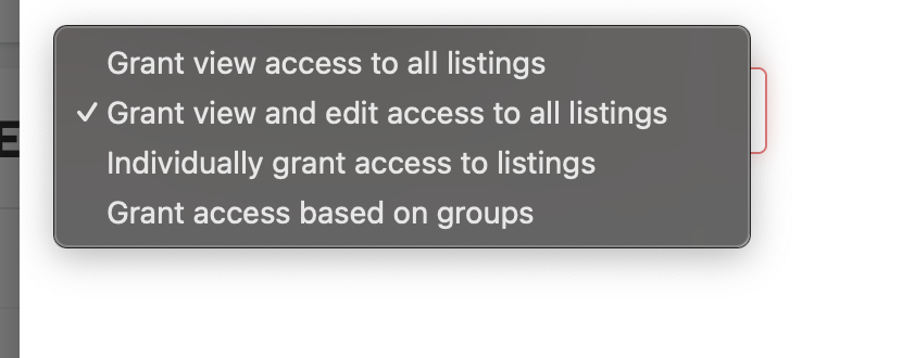 Confirmation of view and edit access granted for all listings
